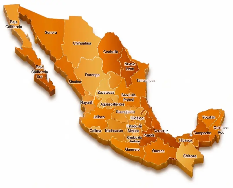 Mapa de cobertura nacional ARSO Ingeniería NOM-STPS República Mexicana